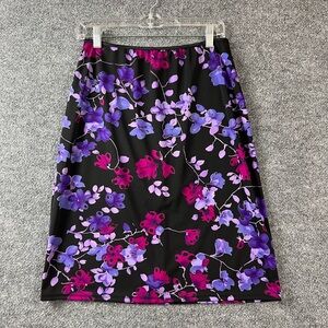 Vintage Studio Midi Skirt‎ Sz L Black Purple Floral Boho Romantic Whimsygoth 90s